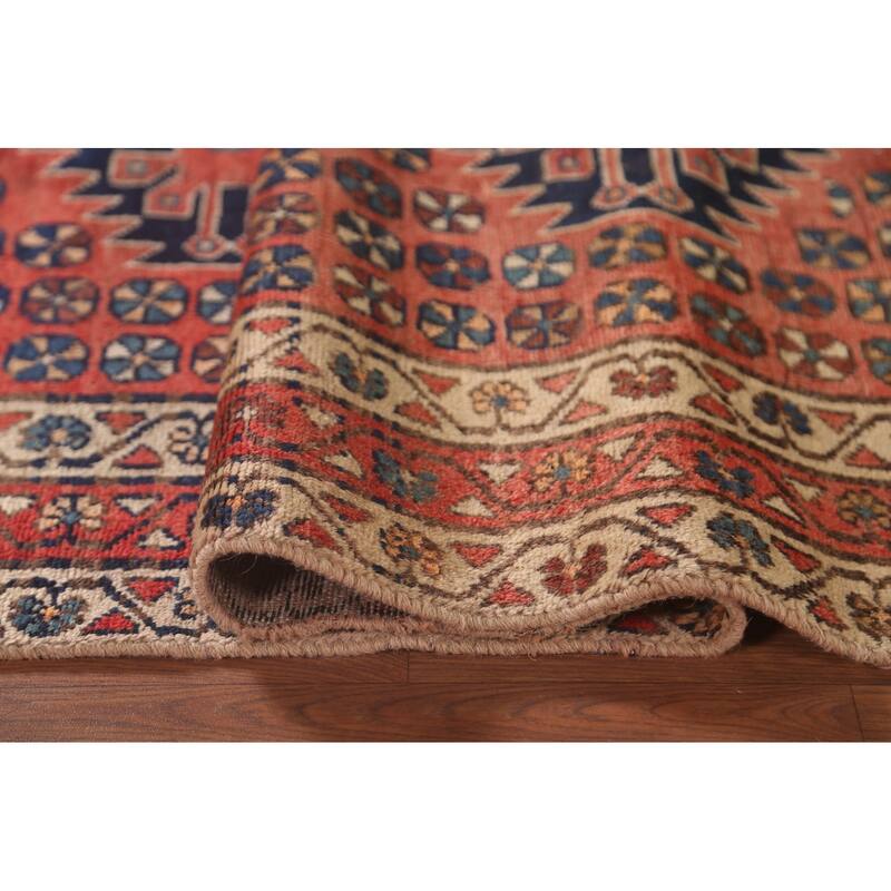 Geometric Sirjan Persian Vintage Runner Rug Handmade Wool Carpet - 3'8"x 9'4"