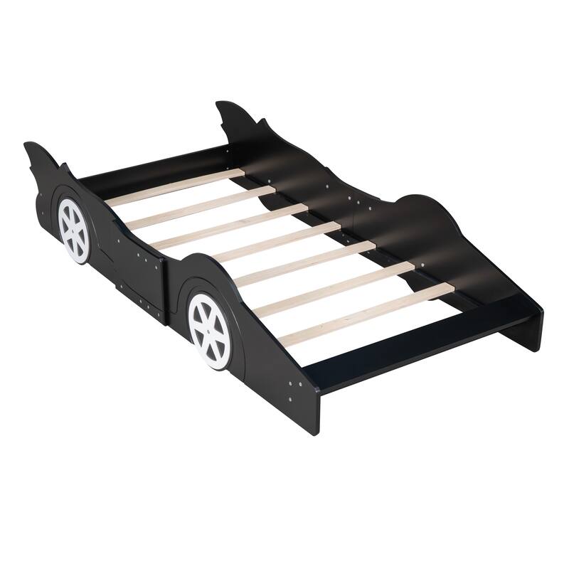 Full Size Race Car-Shaped Platform Bed with Sturdy Construction and Side Rails