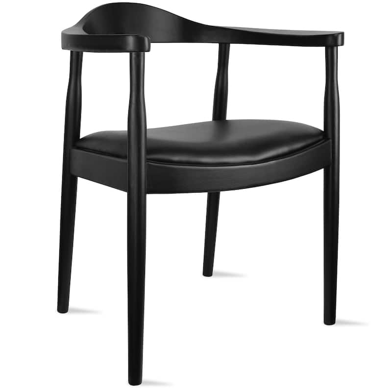 Solid Wood Elbow Kennedy Chairs Oak and Faux Leather Dining Armchair For Kitchen Bedroom Office