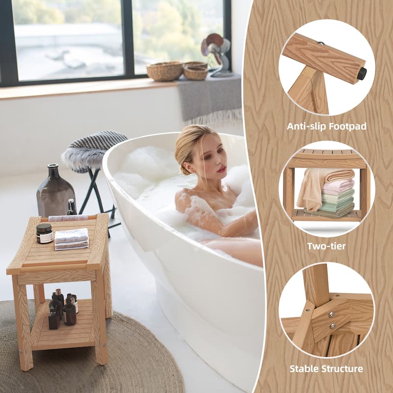 Plastic Shower Stool with Handles Storage Shelf Water Resistant & Non-Slip Shower Seat