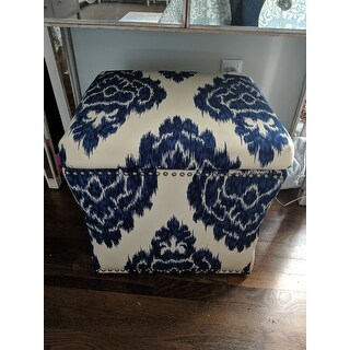 Curved Indigo Ikat Storage Ottoman