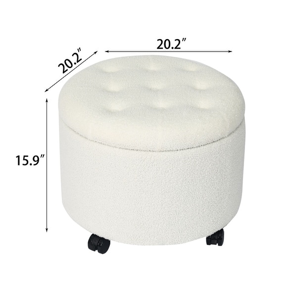 dimension image slide 1 of 3, Adeco 20" Wide Button Tufted Round Storage Ottoman with Casters