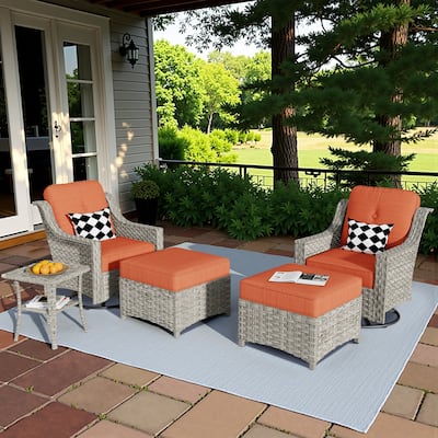 HOOOWOOO 5-piece Rattan Outdoor Furniture Patio Swivel Chair Chat Set with Ottoman
