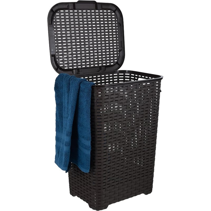Superio Plastic Wicker Laundry Hamper with Lid Large Capacity - Capacity: 60l