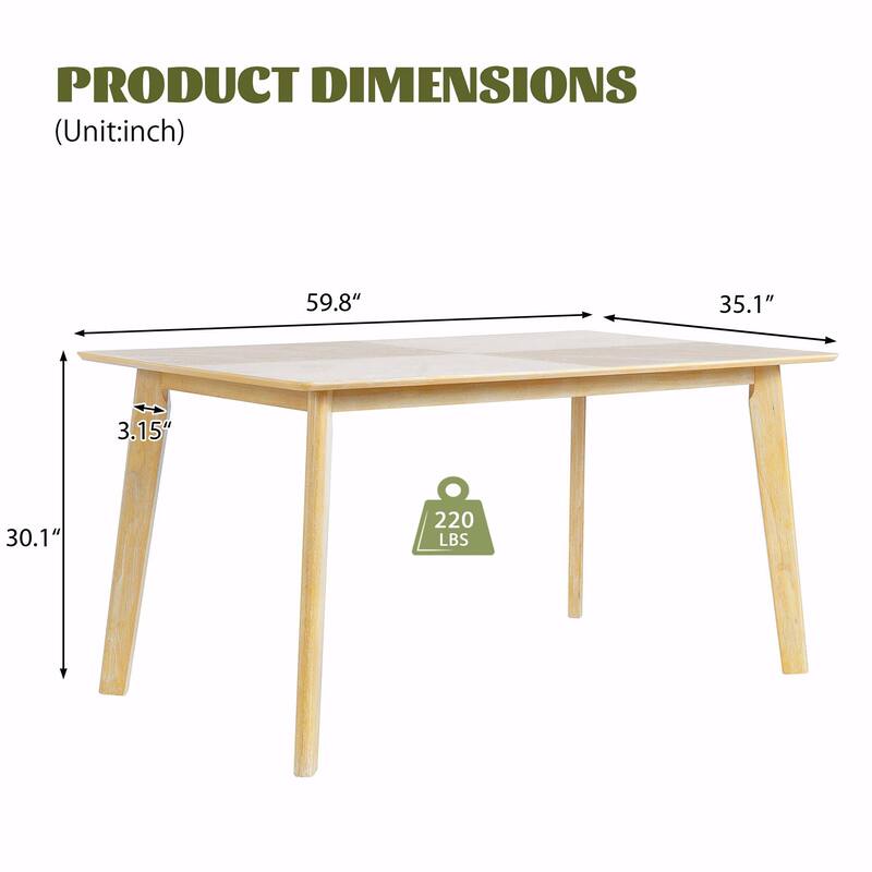 Retro Rubberwood Dining Table - Seats 6 - Farmhouse Style