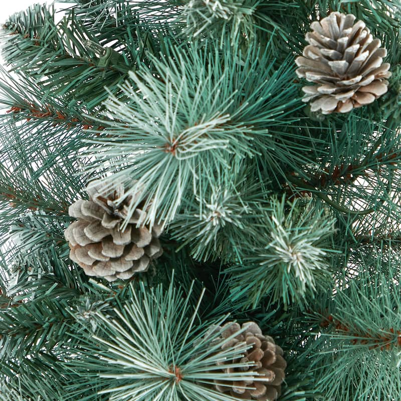 50in. Frosted Tip Pine Artificial Christmas Tree with 100 Clear Lights, Pine Cones & 228 Branches in White Planter