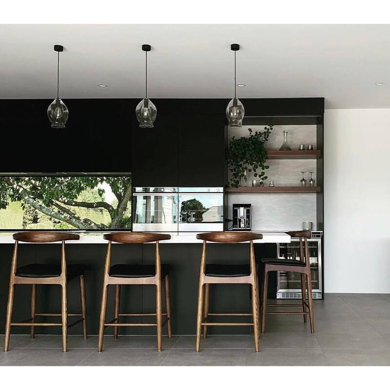 Solid Wood Farmhouse 25" Counter Bar Stool Barstool Modern Dining Elbow With Open Back PU Leather Cushion Kitchen Island