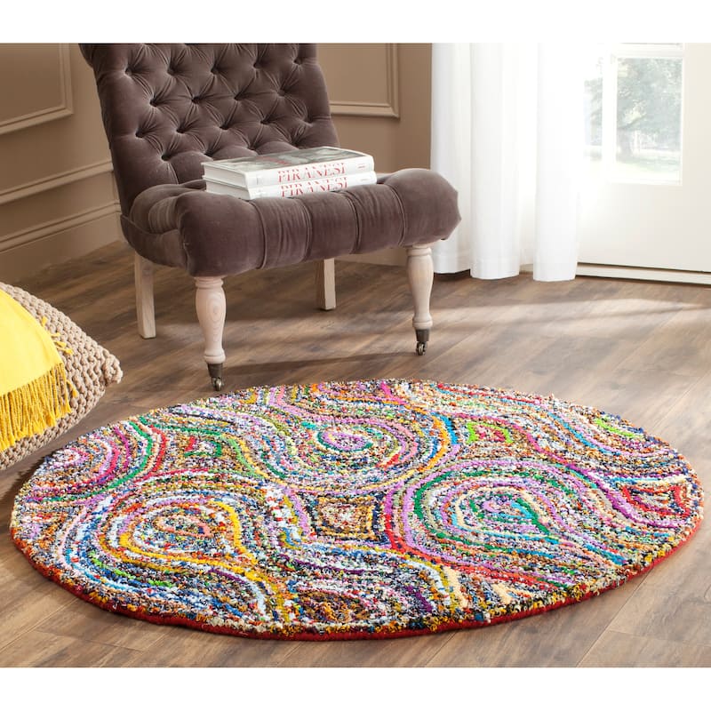 SAFAVIEH Handmade Nantucket Betsi Contemporary Cotton Rug - 4' Round - Multi