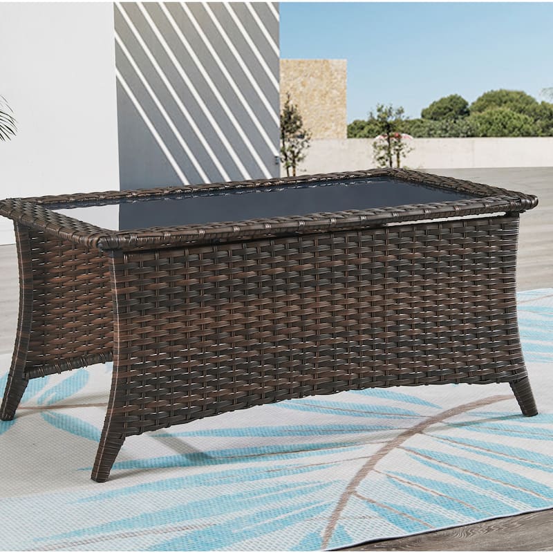 Pocassy Outdoor Patio Wicker Coffee TableRectangle 46.5X28.5X21 On