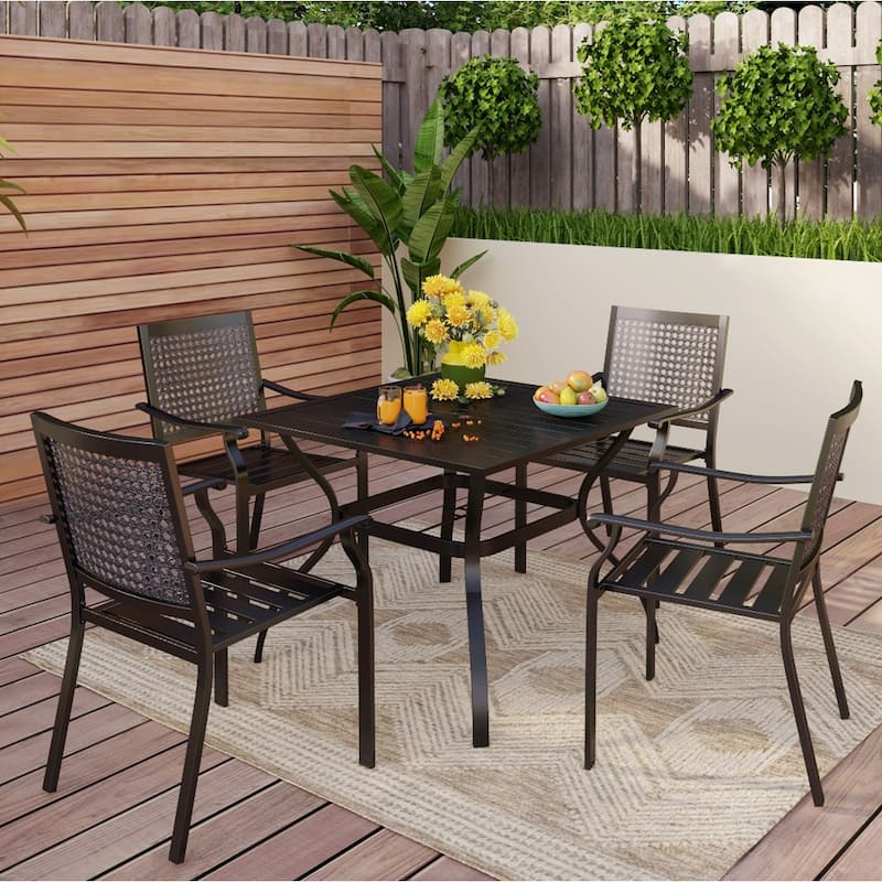 5-piece Outdoor E-coated Patio Dining Set with Stackable Chairs - Luxury Chair