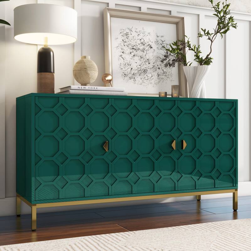 Clihome 3 Door Glossy Media Storage Sideboard Accent Cabinet