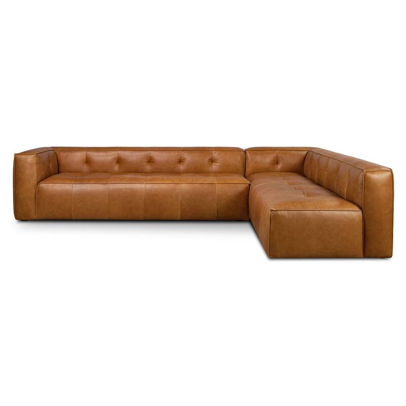 Poly & Bark Capa Genuine Leather Reversible Corner Sectional Sofa - Saddle Tan - Reversible