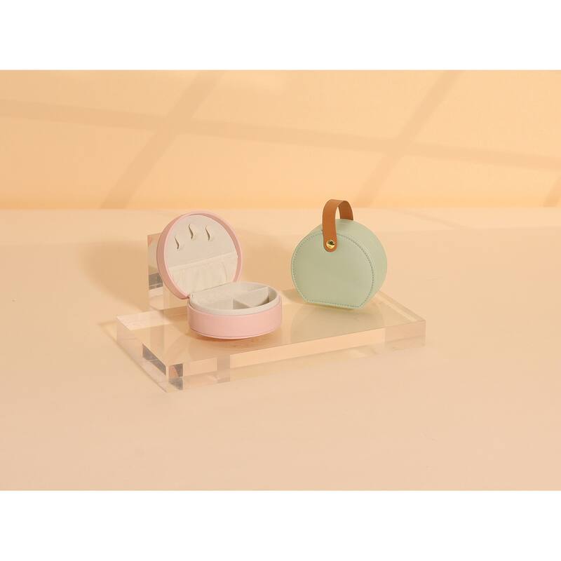 Travel Jewelry Box for Women Gifts, Small Portable PU Leather Jewelry Organizer Case Storage Display Holder - 10x9x4.5cm