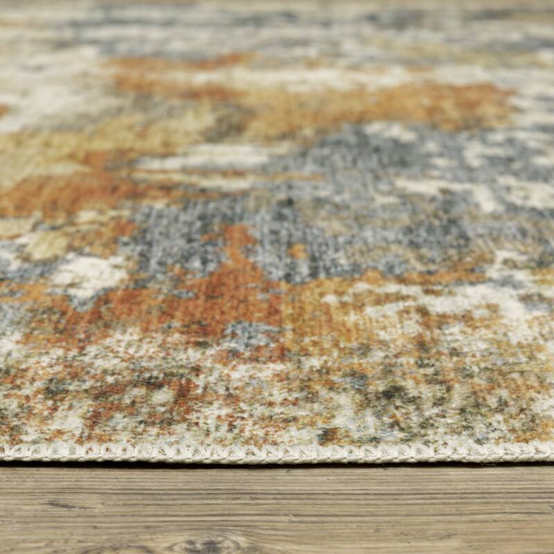 Vista Home Marissa Washable Contemporary Abstract Orange/ Blue Indoor Area Rug