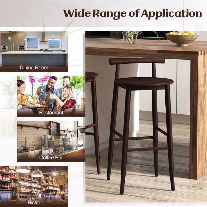 Gymax Bar Height Stools Set of 2 Bar Chair w/ Acacia Wood Frame