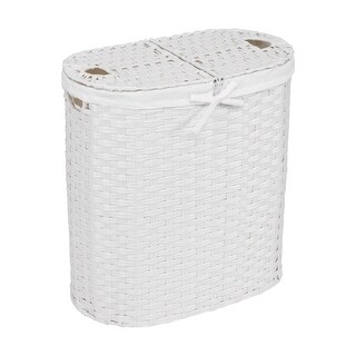 Seville Classics Handwoven Lidded Oval Double Laundry Hamper