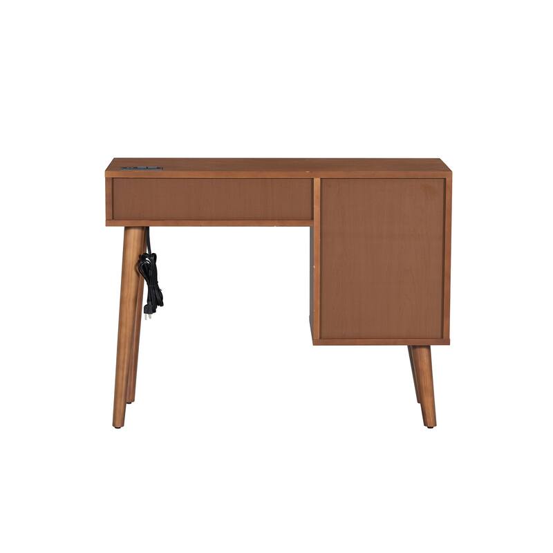 2-Piece Makeup Vanity Set with Upholstered Stool, Makeup Vanity Dressing Table with Power Outlet & USB Port (No Mirrors)