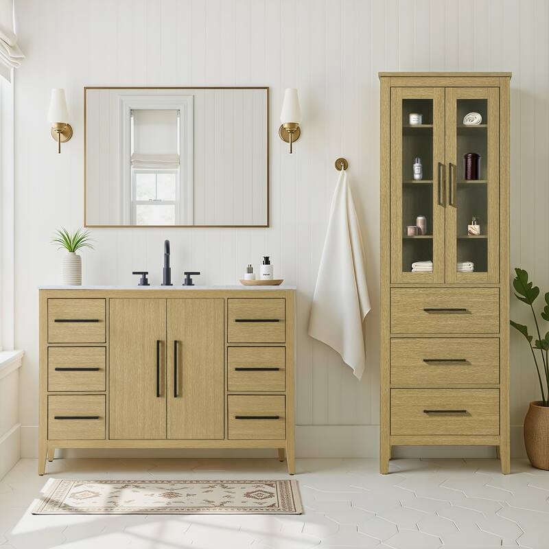 Laura 16-28 Inch Bath Storage Glass Cabinet