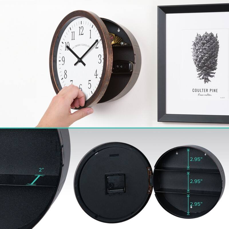 La Crosse 404-3825HC 9.80" Bronze Quartz Wall Clock with Hidden shelf