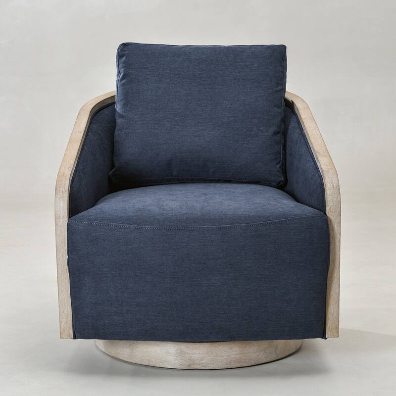 KINWELL 30" Wide Fabric Upholstered Swivel Barrel Chair, Accent Armchair for Living Room, Bedroom