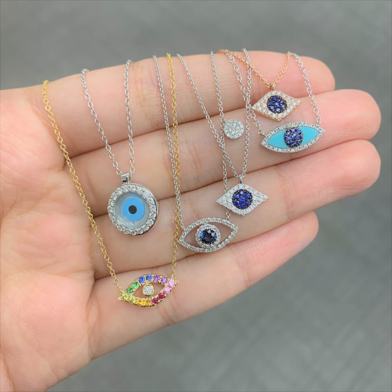 Joelle Evil Eye Necklace Diamond & Sapphire 14k Gold 1/10 ct TDW Gift for Her