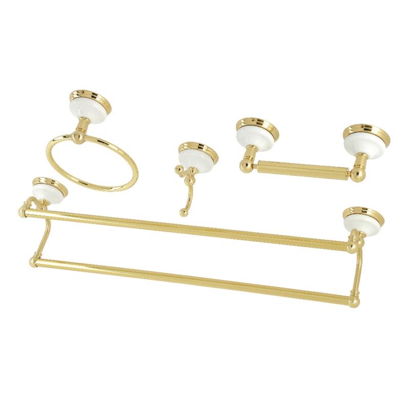 Victorian 4-Pieces Dual Towel Bar Bathroom Hardware Set - Polished Brass
