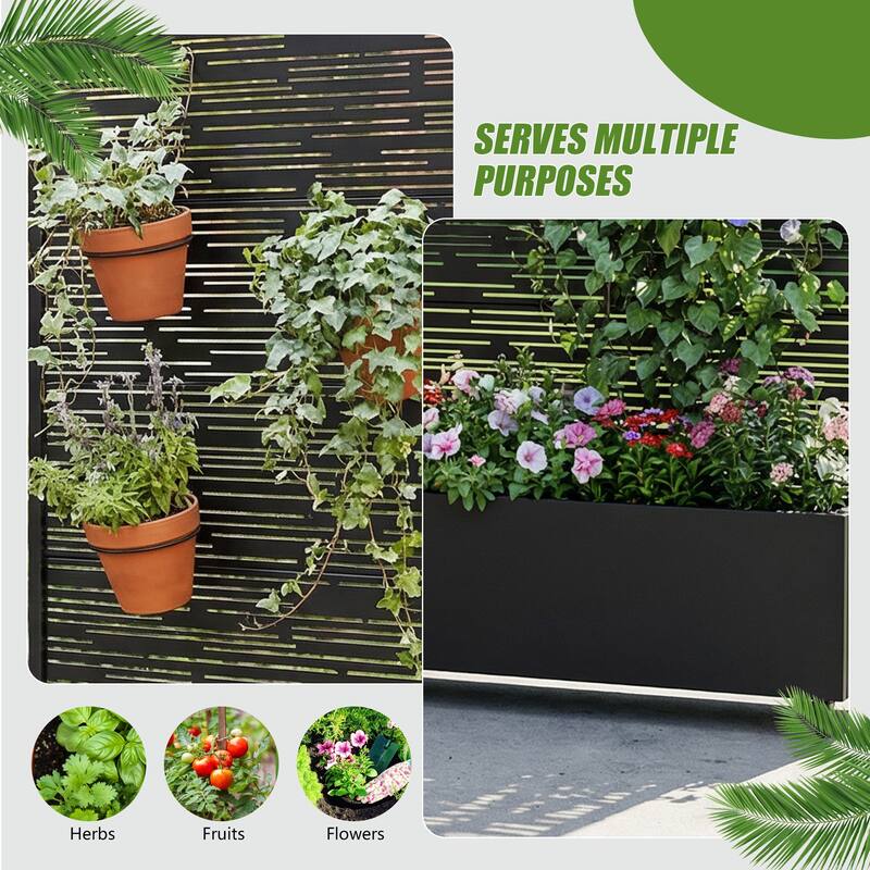 Metal Galvanized Planter Box with Trellis Privacy Screen Lockable Wheels Set of 2