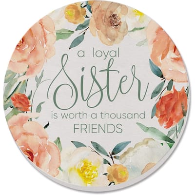 CounterArt Loyal Sister Absorbent Stone Tumbled Tile Coaster Set of 4 Made in The USA Protective Cork Backing