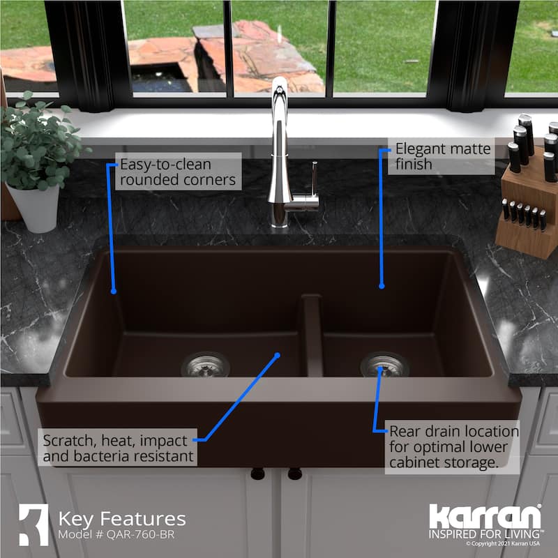 Karran Retrofit Apron-Front Quartz Double Bowl Kitchen Sink