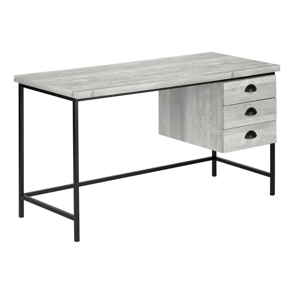 Computer Desk, Home Office, Laptop, Storage Drawers, 55"l, Work, Grey Laminate, Black Metal, Contemporary