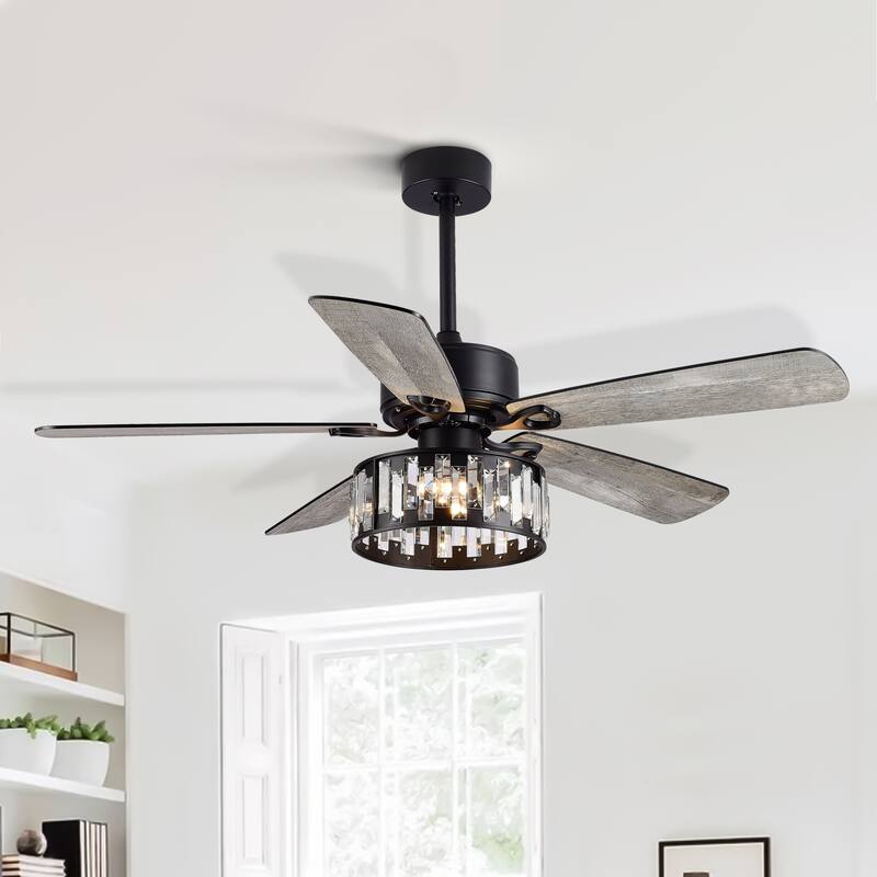 52 in. Indoor Black Ceiling Fan with Crystal Light Kit and Remote Control Included