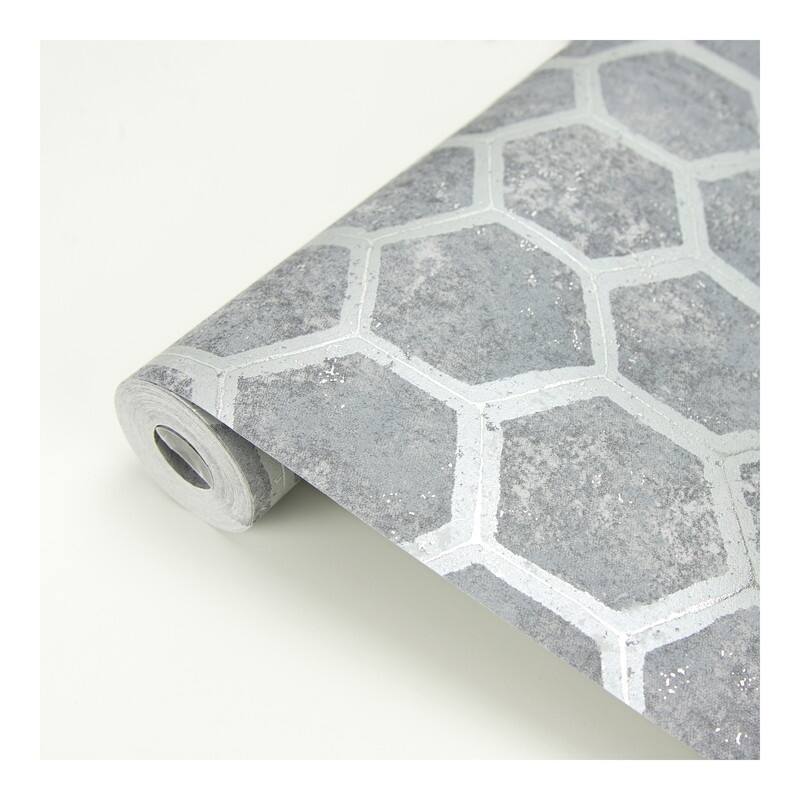 Brewster Starling Pewter Honeycomb Wallpaper - 27.5 x 396 x 0.025