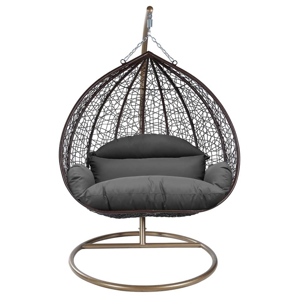 2-Person Egg Swing Chair in Brown Stainless Steel 2-Seater Porch Swing with Stand for Outdoor and Indoor - 77.95" Height