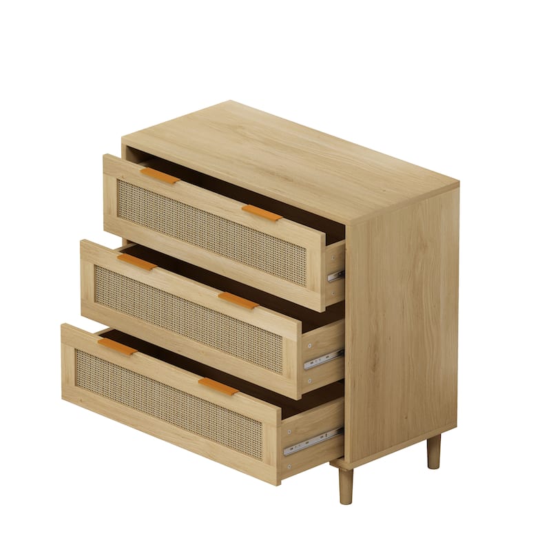 Rattan 3-Drawers Buffet Storage Cabinet (Set of 2)