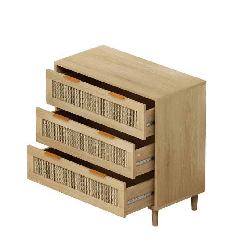 Rattan Storage Cabinet Rattan 3-Drawers Dresser (Set of 2)