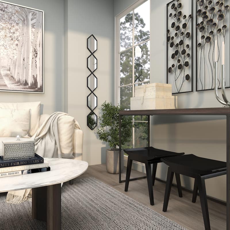 Metal Geometric Slim Stacked Chain 5 Layer Wall Mirror with Trellis Pattern - Black, Gold, Silver - Roche River Decor