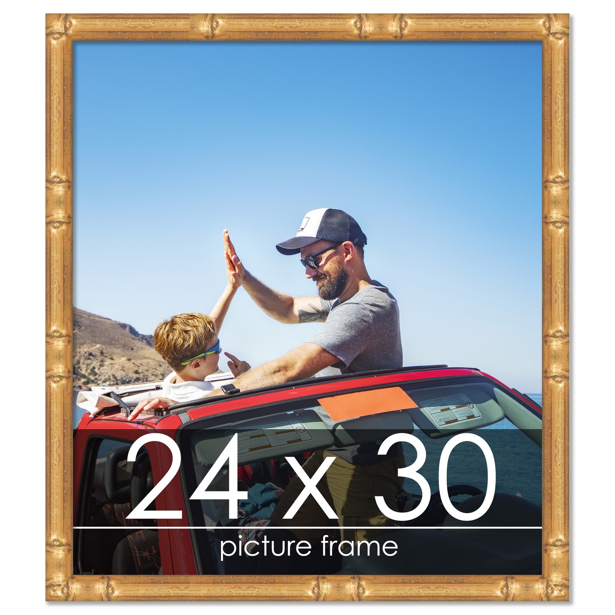 24x30 Frame Gold Bamboo Solid Wood Picture Frame with UV Acrylic, Foam Board Backing & Hanging Hardware Included
