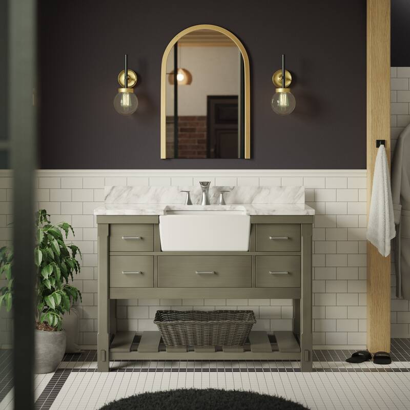 KitchenBathCollection Charlotte 48" Farmhouse Bathroom Vanity with Carrara Marble Top
