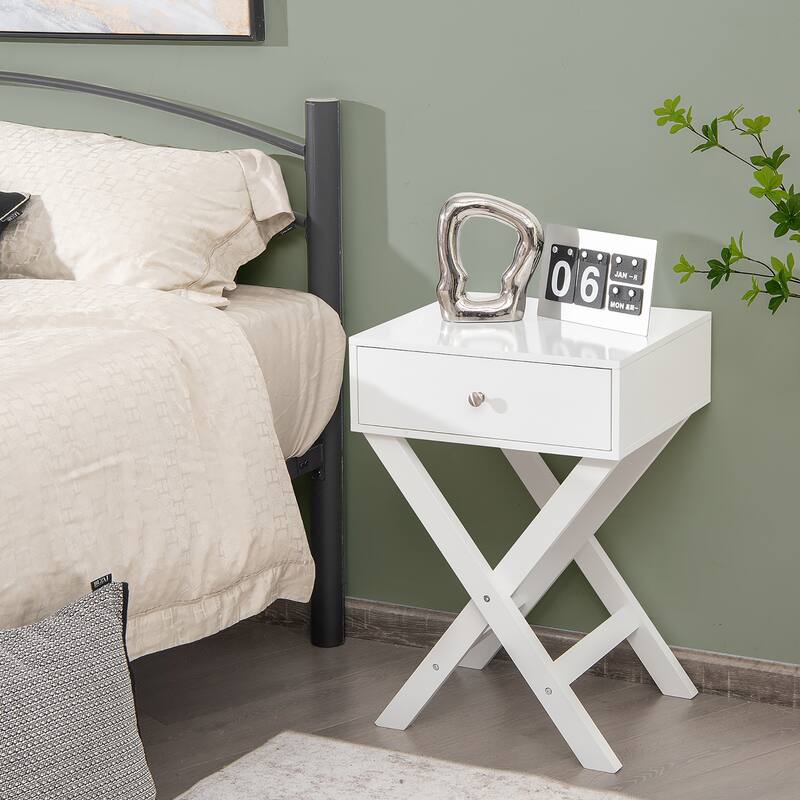 Costway Side Nightstand with Drawer x Shaped Structure Accent Sofa End
