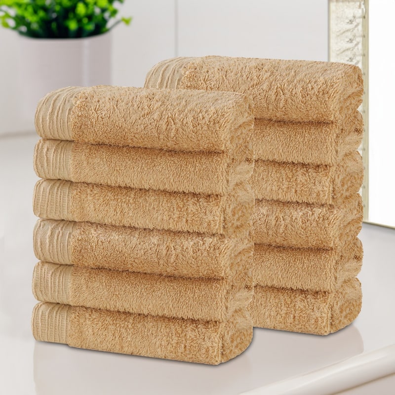 Superior Sierra Rayon From Bamboo Cotton Blend Face Towel Washcloth Set of 12 - Gold