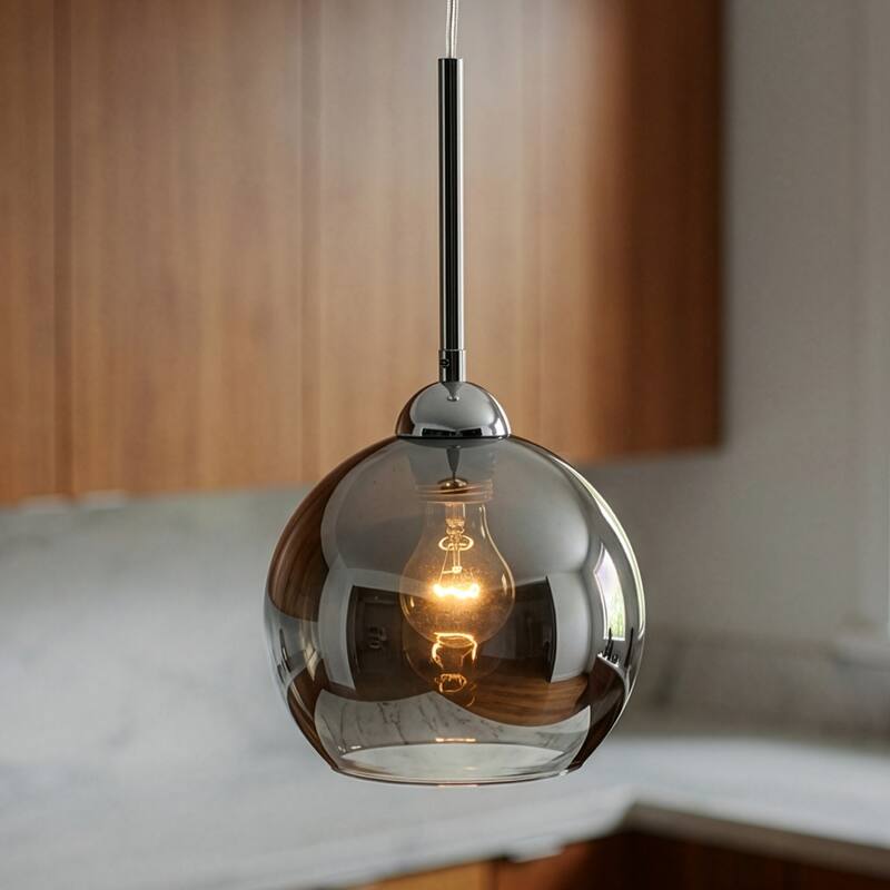 Cassandra Polished Chrome Plated Glass 8-in. Wide 1-Light Pendant - 8in W x 8in D x 9in H