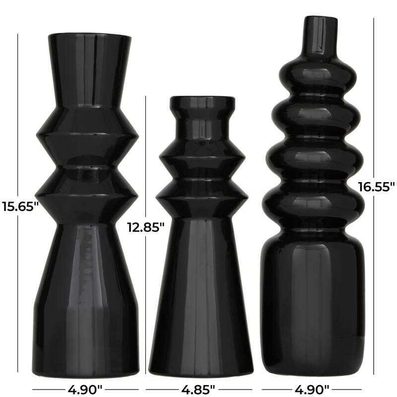 CosmoLiving by Cosmopolitan Minimalist Ceramic Vase with Bubble and Fluted Texture Designs (Set of 3) - White or Black