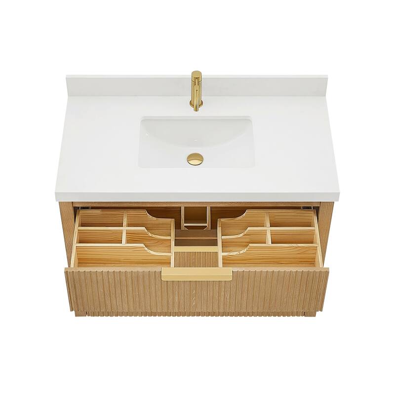 Santarem Single Vanity with Pure White Quartz Stone Top without Mirror