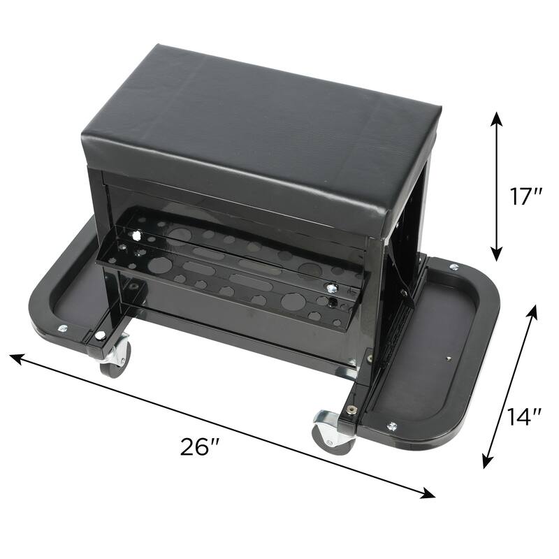 3-Drawer Tool Chest Rolling Mechanic Seat with Tool Trays