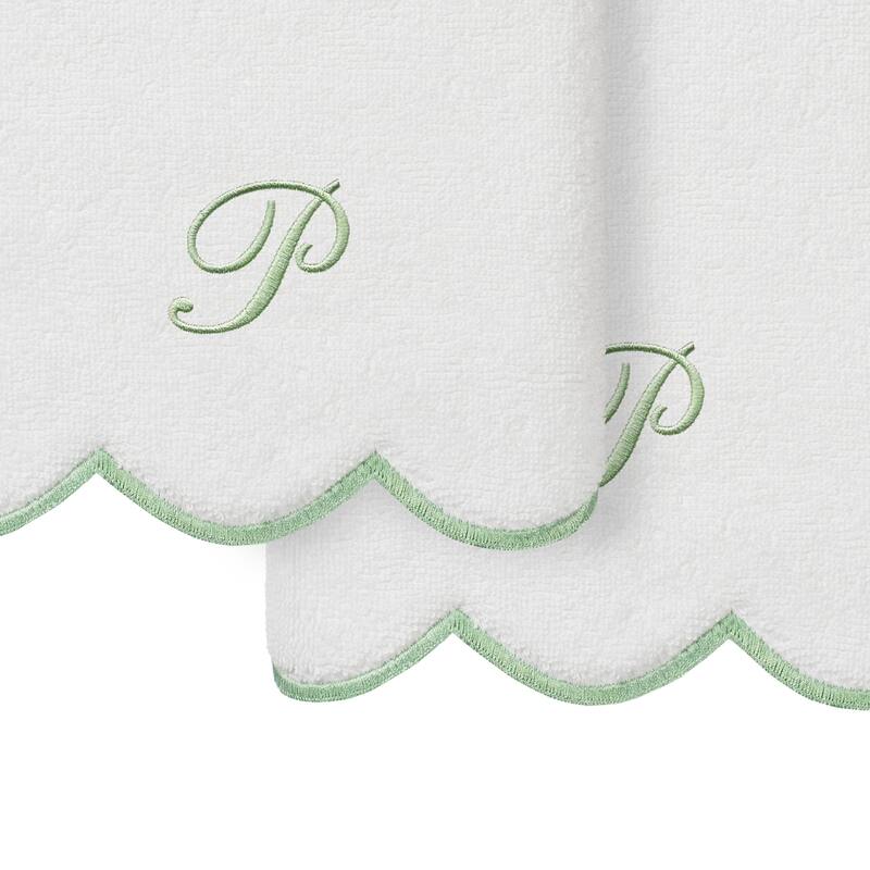 Authentic Hotel and Spa 100% Turkish Cotton Green ADORNIA Scallop Personalized 2 Piece Hand Towel Set - 2 Hand Towels