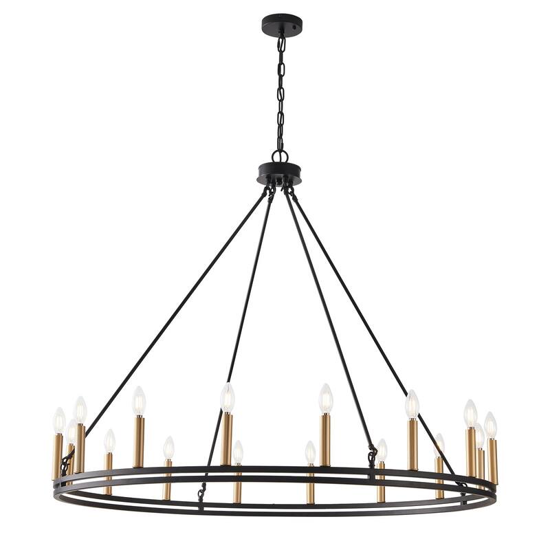 16-Lights Farmhouse Rustic Wagon Wheel Chandelier - 45.3"D×4.7"W×81.1"H(Adjustable)