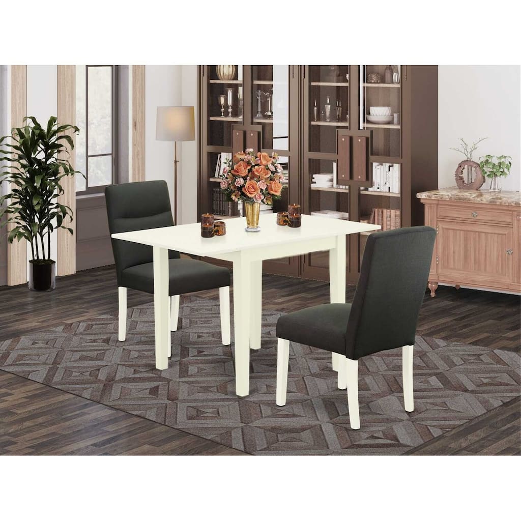 HomeStock 3-Piece Linen White Finish Solid Wood Top Dining Table Set
