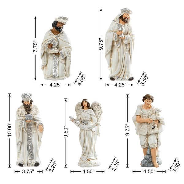 dimension image slide 27 of 30, Glitzhome 12pcs Resin Christmas Multi/ Blue/ Ivory Nativity Figurines Set