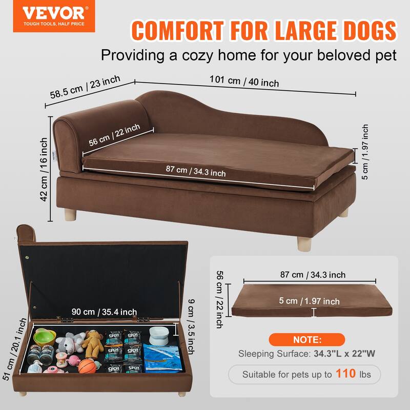VEVOR Pet Sofa, Dog Couch for Dogs and Cats, Soft Velvety Dog Sofa Bed