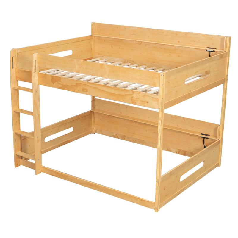 Roomfitters Queen Over Queen Bunk Bed with Storage Shelves and USB Ports